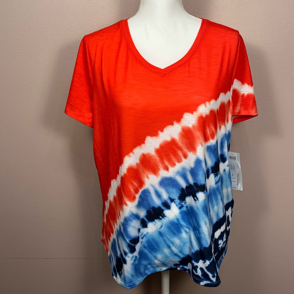 Chico’s Red White and Blue Tie-Dye Women's Top